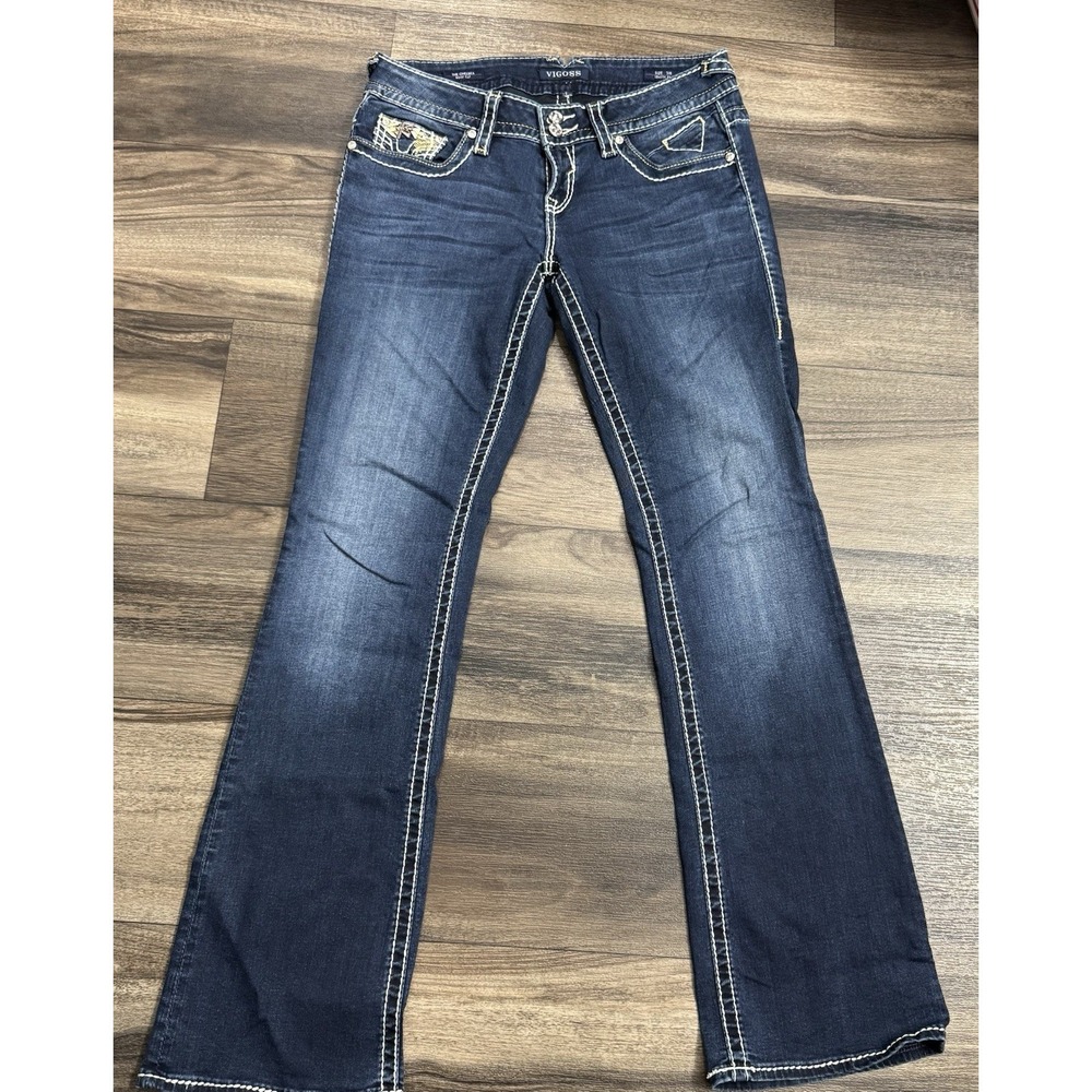 Vigoss Jeans Womens Size 7/8 Length 33' Chelsea‎ Bootcut Embroidered Pocket